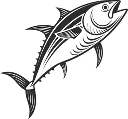 Tuna Fish Silhouette Design for Printing and Digital Use. High Quality Tuna Fish Silhouette in Black and White. Minimalist Tuna Fish Silhouette for Logo and Art