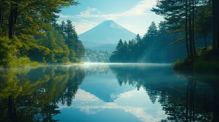 Naklejka premium Serene Mountain Lake Sunrise