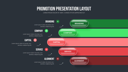 Visual Insight Five Step Diagram Frame Layout. Service Strategy Presentation Design Vector Illustration. Project Analysis 5 Element Infographic Slideshow Template.