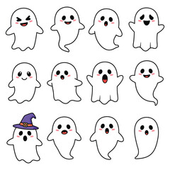 Cartoon Halloween Ghosts Vector Set – Cute Spooky Characters Collection