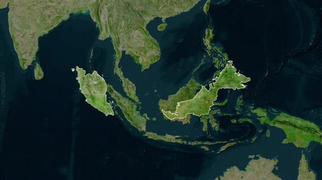 Malaysia map - extract. Border. Satellite  map