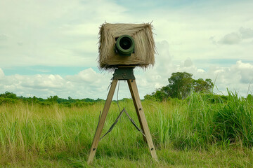 Historical reenactment showing early forms of surveillance, such as spies and hidden observation points in a wartime setting