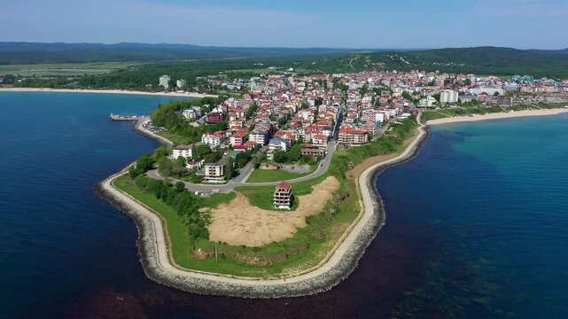 Aerial view to a sea town Primorsko, Burgas, Bulgaria