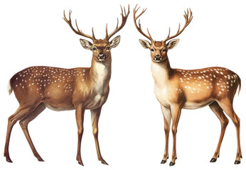 Obraz premium PNG Majestic deer with antlers, element set on transparent background