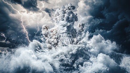 Obraz premium Powerful god-like figure emerges from stormy sea.