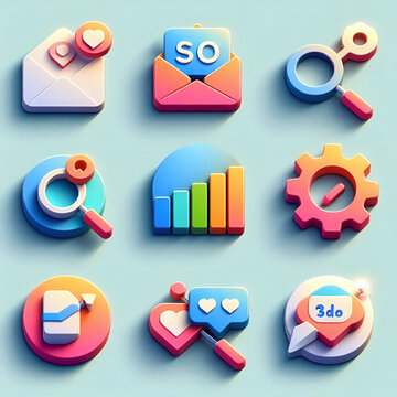 Colorful 3D Icons of iWork Apps Pages, Numbers, Keynote, and More on a Light Blue Background