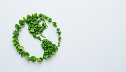 leaves in eco friendly earth shape world environment day and earth day theme subject on left, copy space on right optimize for photo use avoid trademarks, specific names