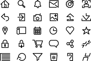 set of 30 outline icons related to user interface