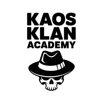 Bold typography spells out "KAOS KLAN ACADEMY" with a skull and hat illustration below.