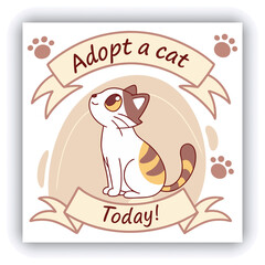 Adopt, don't shop! Creative square banner template. Naive illustration with young woman, who hugging her adopted dog with big heart on background. Flat style. Kawaii clip art with french bulldog.