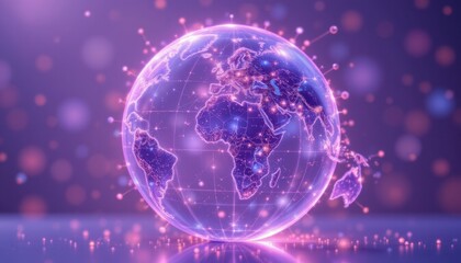 create an abstract image of a holographic world globe that symbolizes social media and life in business