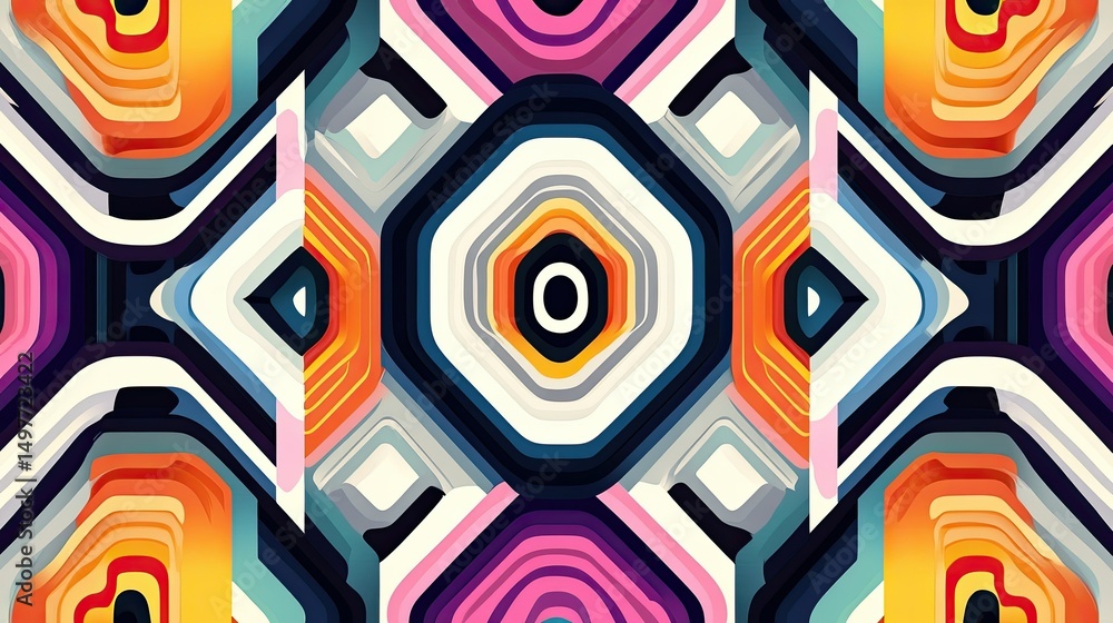 Poster dynamic retro geometric pattern with vivid colors and rounded shapes