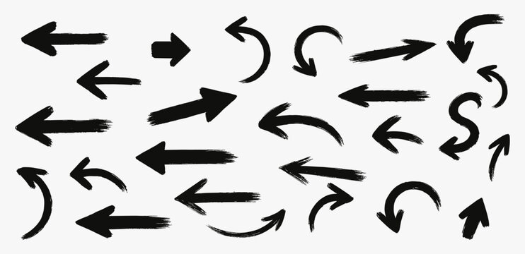 hand drawn brush arrows set – bold paint stroke direction icons