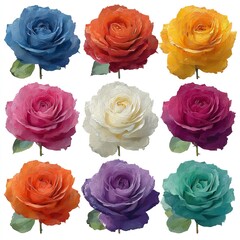 Fototapeta premium Vibrant Flower Artwork Set, Scrapbooking Art Concept, Gardening Brand Logo, Floral Sticker Sheet, Isolated Floral Clipart Design, Natural Beauty Plant Collection, White Background Easy Custom Editing