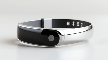 Sleek and modern fitness tracker with shiny metallic finish, designed for health monitoring and activity tracking