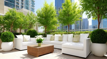 City Balcony Oasis White Furniture and Greenery