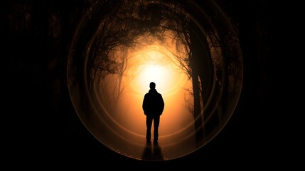 100. Human silhouette stepping through a glowing time circle into the unknown