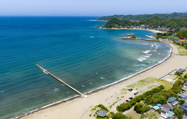 Drone Aerial View of Haraoka Pier and Scenic Coastline in Chiba, Japan