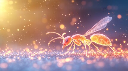Obraz premium Glowing Fire Ant Queen Surrounded by Thousands of Sparkling Lights