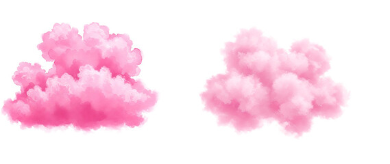 Fototapeta premium Two pink soft clouds on black background Watercolor cutout transparent isolate