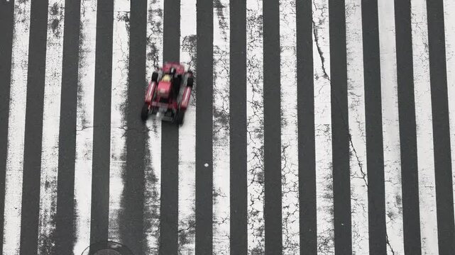 Tokyo Scene : Tourists Go Karts and Taxi Through a Striped Crosswalk Reminiscent of an Abstract Expressionist Painting  |  Ginza, Tokyo, Japan