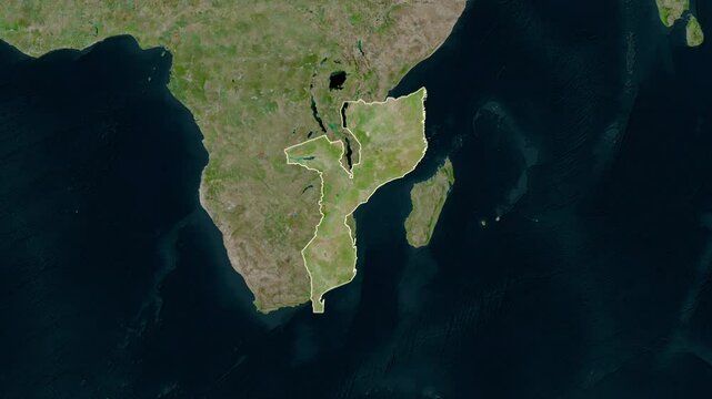Mozambique map - extract. Border. Satellite  map