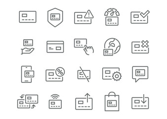 Transaction Lines Financial Icons a set of vector icons showing different types of payments, security and money operations, highly popular in e-wallet interface design
