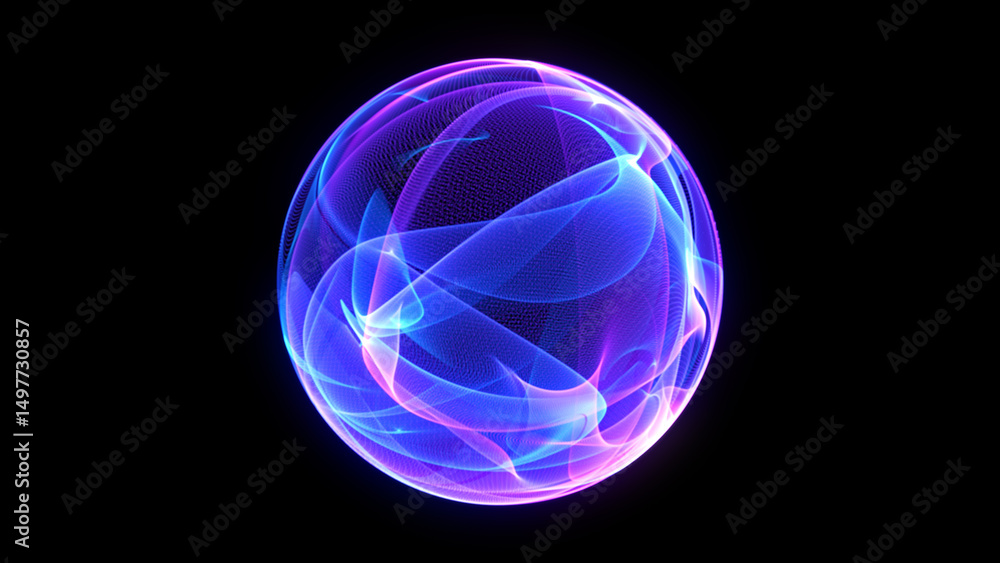 Canvas Prints blue and purple neon 3d sphere of gradient waves and glowing particles. abstract technology concept,