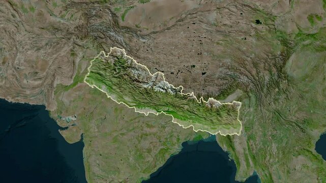 Nepal map - extract. Border. Satellite  map