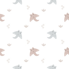 Manta ray cartoon so cute. On seaweed bubbles background. Pattern seamless vector illustration. 