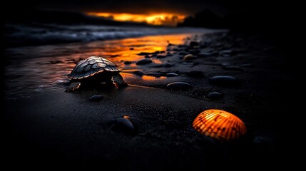 Sunset Turtle: A Serene Coastal Scene
