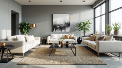 Elegant Gray Living Room with Natural Light