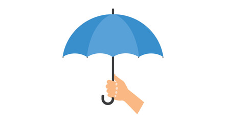 Hand Holding Open Blue Umbrella on White Background