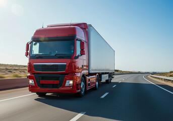 Red Semi Truck Transportation Highway Logistics Freight Delivery