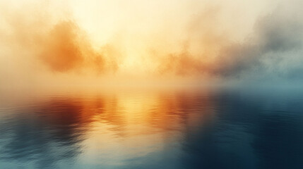Fototapeta premium Golden sunrise reflecting on a tranquil, misty sea.