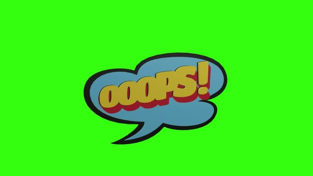 ooops!! retro cartoon comic bubble text animation &mdash; dynamic popup-style expression with bold comic lettering, perfect for video intros or transitions. Features vibrant animation on both black and gree