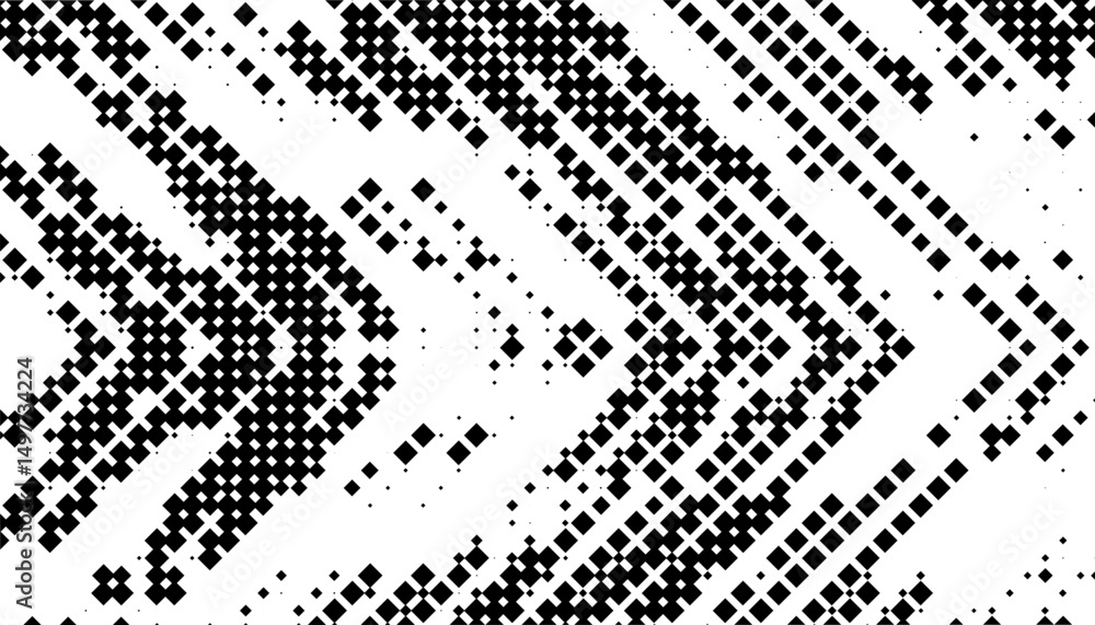 Poster black and white abstract geometric pixel effect pattern with sharp arrows shape for sporty backgroun