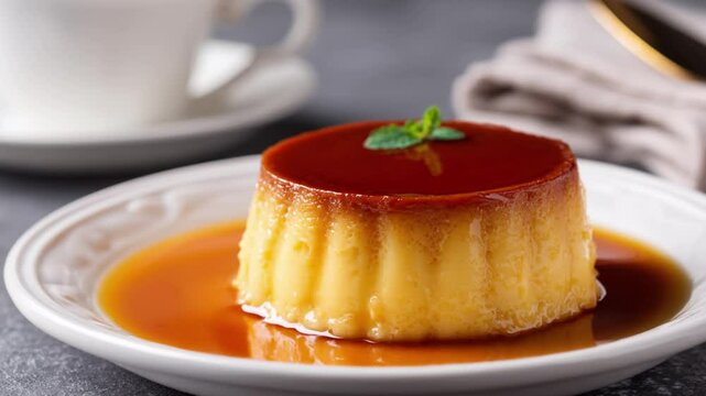 A sweet, delicious flan dessert. 