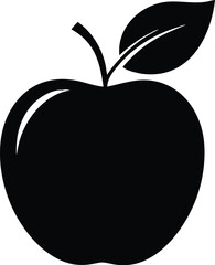 One simple shows a black apple with leaf on transparent background