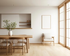 Stylish duplex with a mix of modern architecture and traditional Japanese interior elements, soft wood tones, and airy spaces