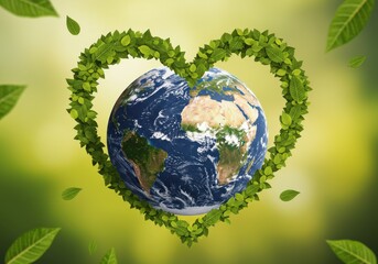 Earth Day Green Heart Encircling Planet Earth