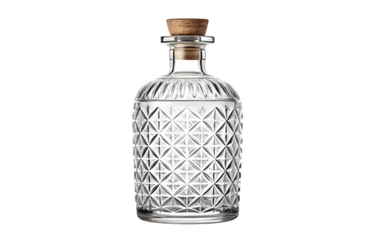 Elegant crystal decanter with geometric pattern and cork
