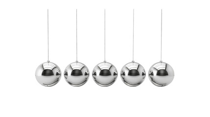 Newton's cradle in motion illustrating momentum and energy transfer