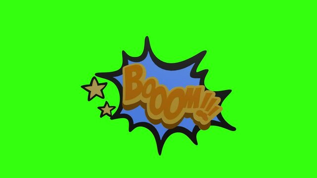 BOOOM! retro cartoon comic bubble text animation &mdash; dynamic popup-style expression with bold comic lettering, perfect for video intros or transitions. Features vibrant animation 
