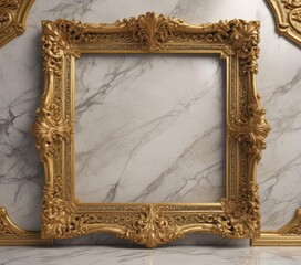 Intricate gold frame on marble  Opulent, ornate design ,  stock,  visual,  high-resolution