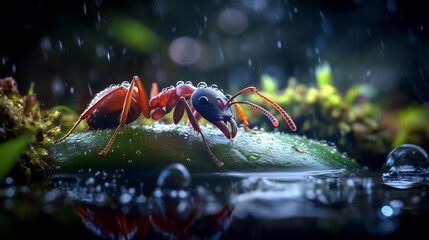Rain-Kissed Ant: A Macro Photography Masterpiece