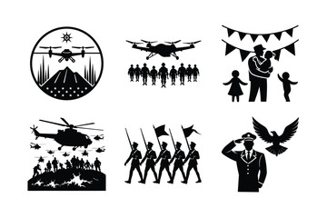 Fototapeta premium Family Welcoming Returning Soldier Silhouette