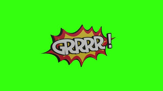 GRRRR! retro cartoon comic bubble text animation &mdash; dynamic popup-style expression with bold comic lettering, perfect for video intros or transitions. Features vibrant animation 
