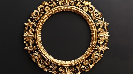 Elegant Gold Ornate Round Frame on Black Background Luxury Decor