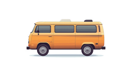 A digital illustration of a vintage yellow camper van, presented in a side profile view against a clean white background. The van is depicted in a minimalist style with a smooth, slightly glossy.